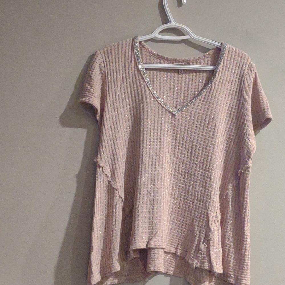 Juicy Couture Women's XL Pink Short‎ Sleeve V-Neck Shimmer Top
